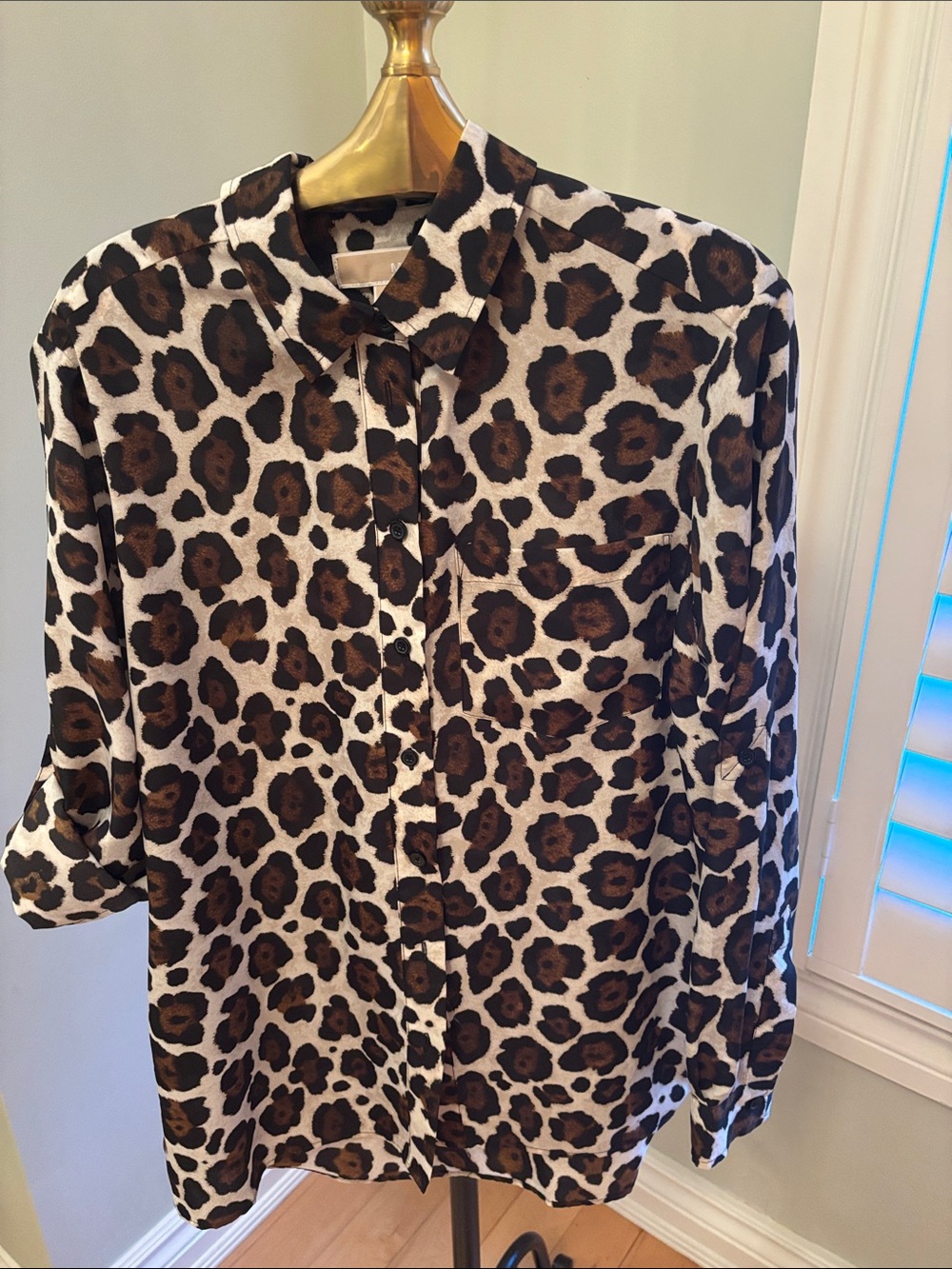 Leopard Print Button-Up Blouse - Brown & Black Spots